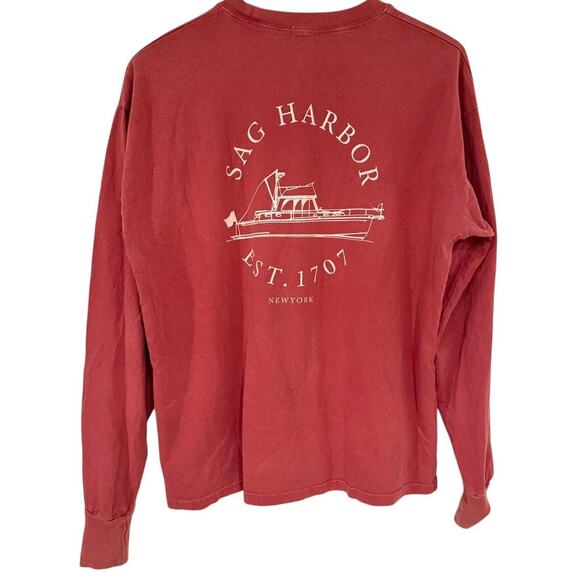 Sag Harbor Boat Graphic Long Sleeve Shirt Red Crewneck Italy John Galt One Size - Picture 5 of 7